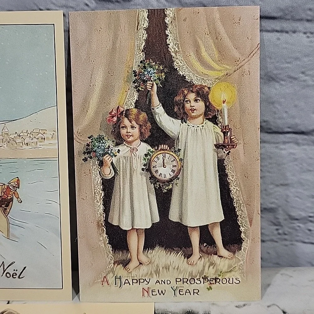 Reproduction Of Antique Postcards Lot Of‎ 4 Anthropomorphic Christmas New Years
